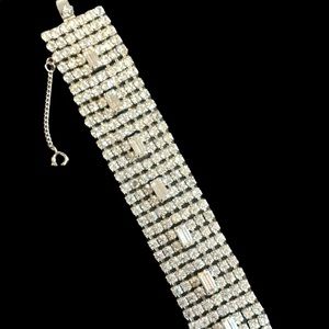 Vintage WEISS Signed Multi Strand Crystal Rhinestone Wide Cuff Tennis Bracelet